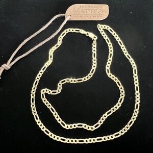 Figaro 925 Sterling Silver W/Gold Overlay Chain Necklace Made In Italy